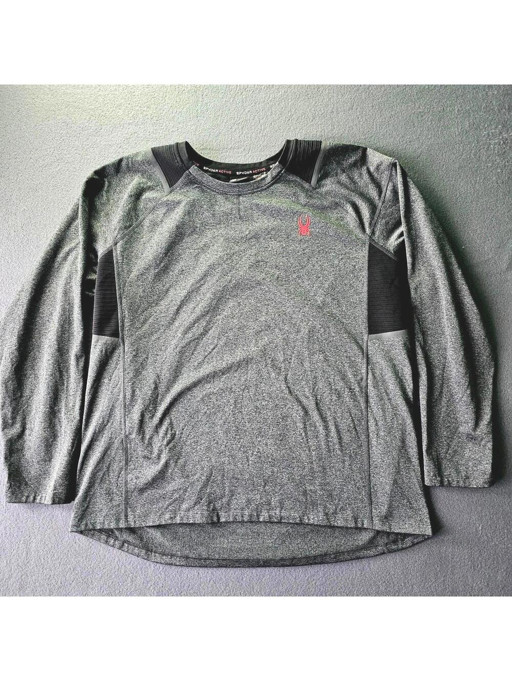 Spyder Men's Pullover Large Gray Black Base Layer Running Hiking Outdoor Logo